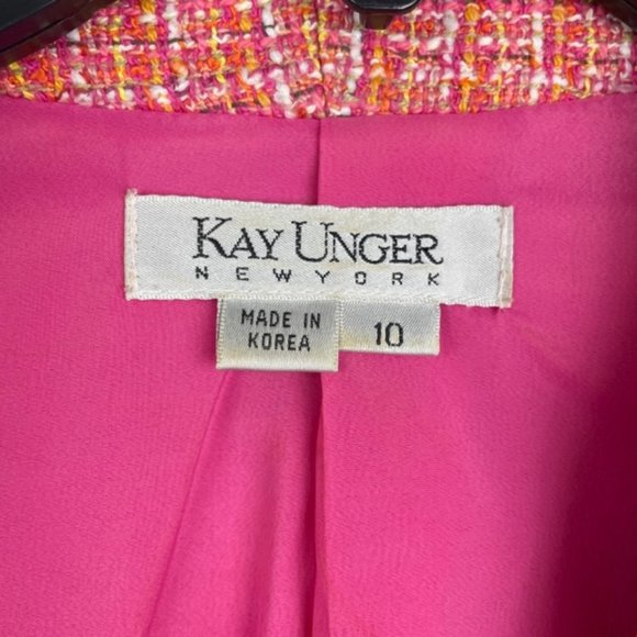Vintage KAY UNGER Womens 10 Pink Multi Tweed Blazer Skirt Set Lined Pockets - Picture 9 of 16
